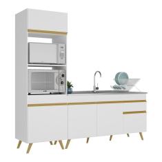 Armário De Cozinha Compacta 212cm V2078 Branco Dourado