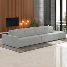 Sofá Ilha Modulado Milos 432cm Puff Lateral Veludo Cinza G33 - Gran Belo