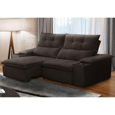Sofá Retrátil e Reclinável 3 Lugares 210cm com Porta Copos e Objetos Bulgária Marrom