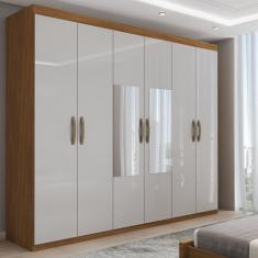 Guarda-Roupa Casal Vaticano 6 Portas 2 Gavetas com Espelho Marrocos/Off White - Panorama Móveis