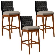 Kit 03 Banquetas Altas Cozinha B04 Preto Bege