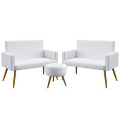 Kit 2 Poltronas Namoradeiras Decorativas Vega e Puff Solar Couro Branc