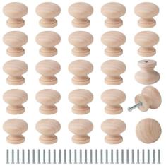FoDau770 30 Puxadores de Madeira Inacabados, Puxadores de Armário em Forma de Cogumelo, Ferragens de Armário de Madeira Natural para Gaveta de Móveis, Cômoda, Guarda-Roupa