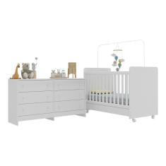 Berço 3 Em 1 Para Colchão 130x70cm Com Rodízios E Cômoda Chantilly Multimóveis Branco
