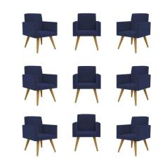 Kit 09 Cadeiras Poltronas Decorativa - Escritório - Recepção Cor:azul-marinho