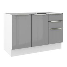 Balcão Gabinete de Pia Madesa Lux 120 cm 2 Portas 3 Gavetas - Branco/Cinza