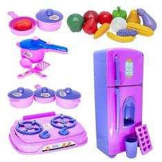 Kit cozinha infantil menina brinquedo mercadinho fogão 25pç