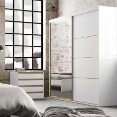 Guarda Roupa Casal com Espelho 2 portas de Correr 100 MDF Eleganza Belmax - Branco