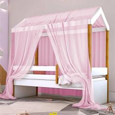 Cama Montessoriana Exclusiv Solteiro Com Voal Rosa