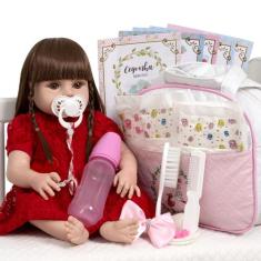 Boneca Reborn Menina Cabelo Longo Com Lindo Vestido Vermelho - Cegonha