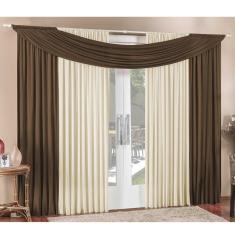 Cortina Alana 4,00m x 2,50m Tabaco com Palha Tecido Malha Para Sala ou Quarto