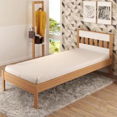 Cama de Solteiro com Cabeceira Ripada - Amêndoa/Branco