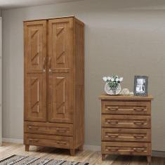 Conjunto Quarto Imbuia: Guarda-Roupa Multiuso Flex 2 Portas 2 Gavetas, Cômoda 4 Gavetas Madeira Pinus - Cavazotto