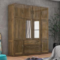 Guarda Roupa Casal com Espelho 10 Portas 3 Gavetas Paris Castanho