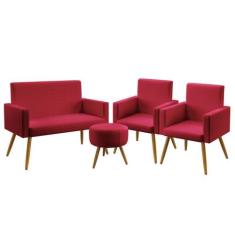 Kit Poltrona Namoradeira e 2 Poltronas Decorativas Estofada Para Sala 