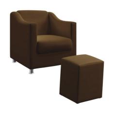 Kit Poltrona Decorativa Estofada Alya E Puff Izar Sued Marrom Aradecor