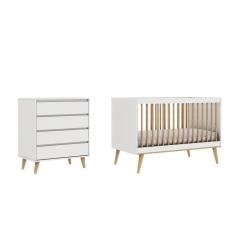 Quarto de Bebê Berço 3 em 1 Ligia Cômoda Infantil Gaveteiro Lorena Branco Carolina Baby