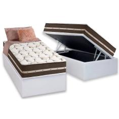 Cama Box Baú Solteiro: Colchão Molas Ensacadas D Angelis Anjos Superlastic Classic + Base CRC Courano White (88x188)