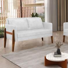Sofá 2 Lugares Namoradeira Lana Sintético PU Branco Base Madeira D03 -