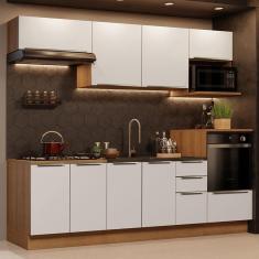 Cozinha Completa Madesa Lux 260007 com Armário e Balcão - Rustic/Branco Veludo