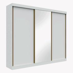 Guarda Roupa Casal San Marino Plus com 1 Espelho 3 Portas de Correr 6 Gavetas Leifer Móveis Branco Cestaplus