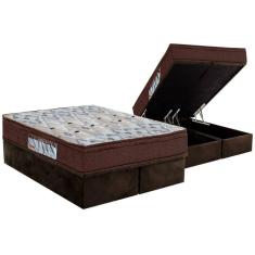 Cama Box Baú Queen: Colchão Ortopédico Ortobom D45 / EP ISO 150 Mega Firme + Base CRC Suede Brown(158x198)
