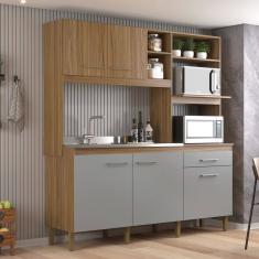Cozinha Compacta 5 Portas e 1 Gaveta Ipê/Griseo