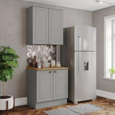 Cozinha Compacta 2 Peças 100% Mdf com Tampo Internacional Cinza/Marrom