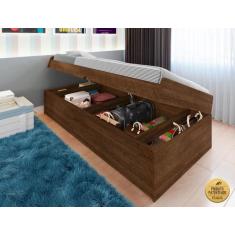 Cama solteiro com bau interno embutido pratica reforçada camila mdf/mp