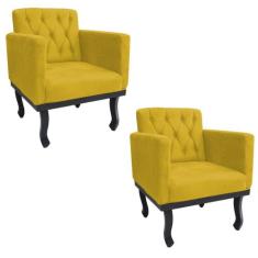 kit 02 Poltronas Classic Pés Luís XV Suede Amarelo - ADJ Decor
