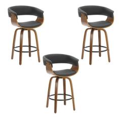 Kit 3 Banquetas Betim Base Madeira Preto - Rivatti