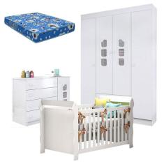 Quarto De Bebê Lívia Com Berço Americano Lara Branco Brilho E Colchão – Phoenix