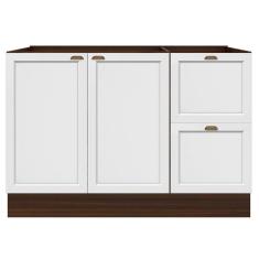 Balcão De Cozinha Para Pia Unna 2 Portas 2 Gavetas Nogueira/branco - Poliman Móveis
