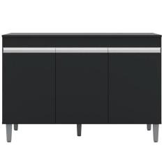 Balcão Gabinete 120cm 3 Portas Com Tampo Manu Preto - Ajl Móveis
