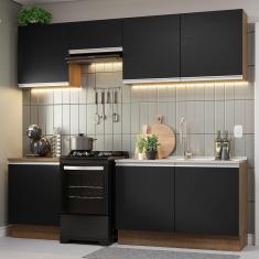 Armário De Cozinha 240Cm Rustic/Preto Glamy 09 Rustic/Preto