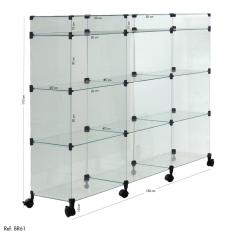 Balcão de Atendimento Modulado em Vidro com Porta Bijuterias e Rodízios - 1,50 x 1,10 X 0,40