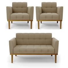 Namoradeira Com 2 Poltronas Base De Madeira Castanho Elisa Suede D03 - D\`rossi Cor Marrom Rato