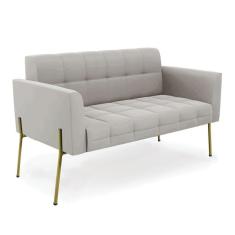 Sofá Namoradeira 2 Lugares Pé De Ferro Dourado Elisa Veludo Cinza D03 - D`rossi