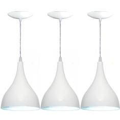 Kit 03 Lustres Pendente Gota em Alumínio - Cor Branca - Estillo E Luz