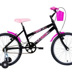Bicicleta Aro 20 Infantil Mtb Girl com Roda Lateral Preto/Rosa