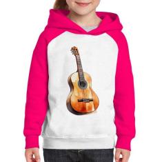 Moletom Infantil Violão - Foca na Moda, Branco, Rosa, 12
