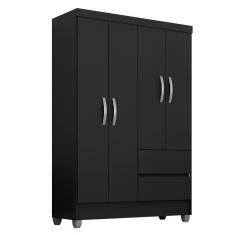 Guarda Roupa Solteiro Bruna 4 Portas Preto Fosco - Moveis Arapongas