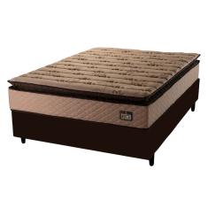 Cama Box Casal Queen Colchão Espuma D33 Pillow Top Van Gogh 158x198x67cm Suede Marrom Hellen