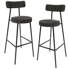 Kit 02 Banquetas Altas Estrutura Em Aço Milão Linho Chumbo - LYAM DECO