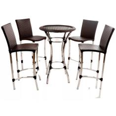 Conjunto 4 Banquetas E Bistrô Cannes Em Alumínio Trama Argila