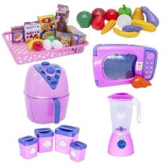 Kit Casinha Menina Brinquedo Frutas Legumes Microondas 33Pç - Altimar