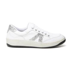 Tênis Feminino Versátil Conforto Leve Branco Com Detalhes Strass Prata