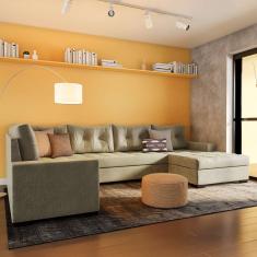 Sofá de Canto 6 Lugares com Chaise Direito Lyon Suede Animale Cinza