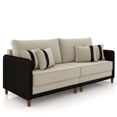 Sofá 3 Lugares Living 212cm Zoe K04 Veludo Bege/preto - Mpozenato