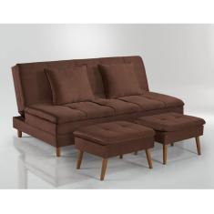 Sofá Cama Vegas Com 2 Puffs Talento Móveis Caramelo